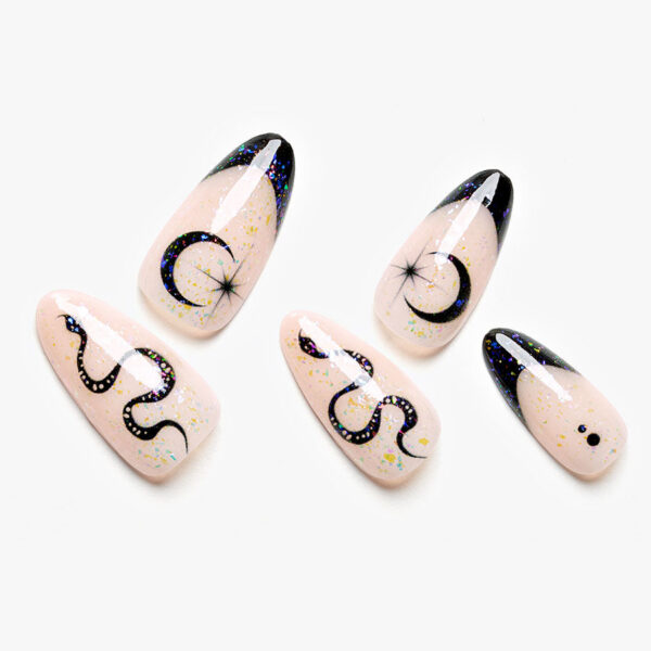 Women Fashion Mani Press On Nails Moon & Snake