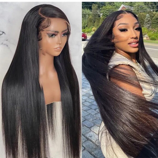 Qmiss 150% Density Silk Straight 13x4 HD Lace Frontal Wigs Virgin Human Hair Natural Black