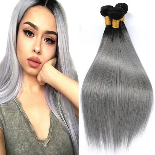 Qmiss Single Bundlle T1B/Grey 100% Human Hair Extensions Remy Hair