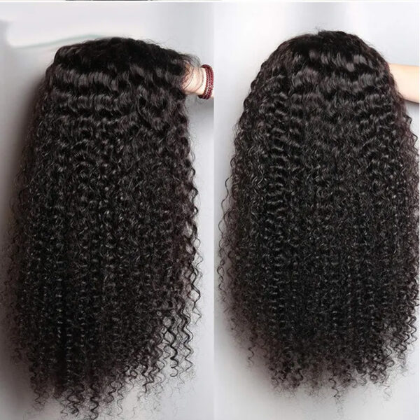 Qmiss 150% Density Kinky Curly 13x4 Lace Frontal Wigs Virgin Human Hair Natural Black