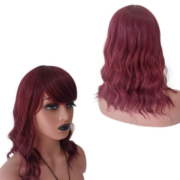 Qmiss Pink Wig With Air Bangs Curly Wave Wig Synthetic hair Natural Looking Colored Wig