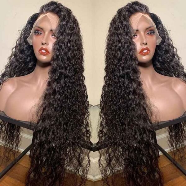 Qmiss 180% Density  Water Wave 13X4 Lace Frontal 100% Human Virgin Hair Wig Natual Black