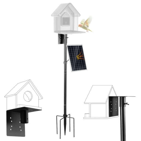 Bird House Pole Kit, Heavy-Duty Adjustable Pole for Outdoors,Metal Universal Support Pole for Bird Feeders,Solar Panel