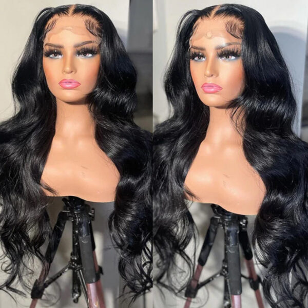 Qmiss 180% Density Body Wave T-Part Lace  Brazilian 100% Human Hair Wigs  Natural Black