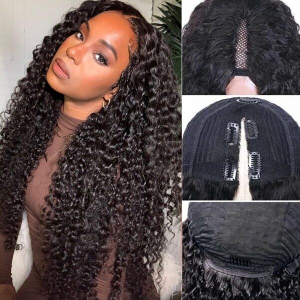 Qmiss 180% Density  Kinky Curly V Part  Wig No Leave Out Super Natural Human Hair Wig