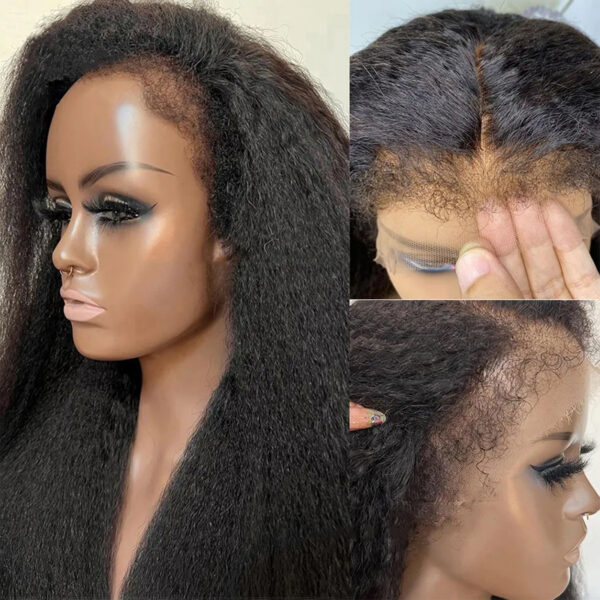 New 4c Textured Hairline Wigs 13x4 Lace frontal Curly Baby Hair Natural Edges Kinky Yaki Straight Human Hair Wigs