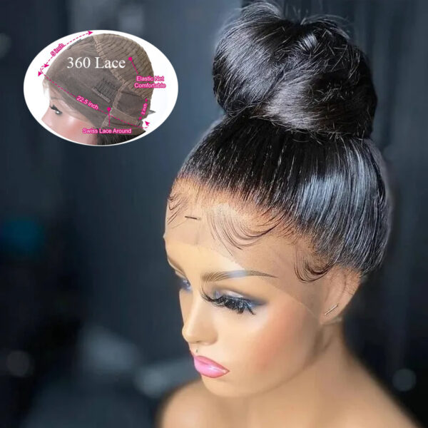 Qmiss 360 Lace Wig Silk Straight 100% Human Hair Wig Remy Natural Black