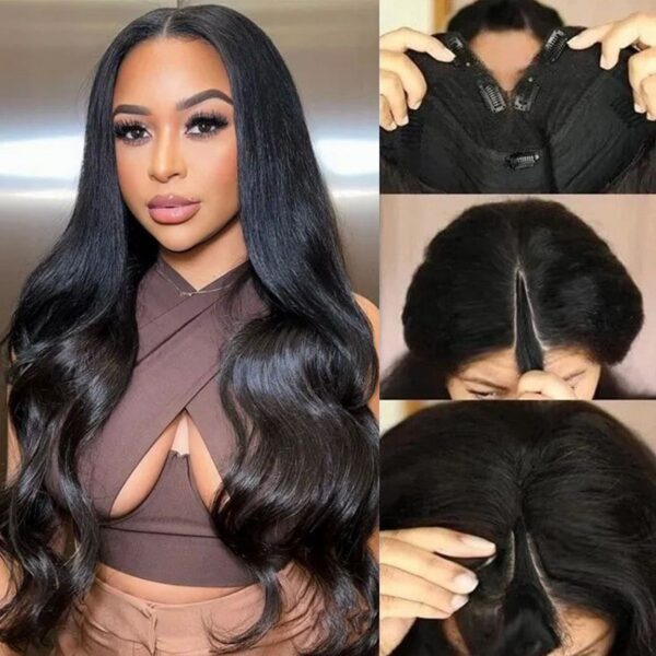 Qmiss V-Part Body Wave Wig No Leave Out Super Natural Human Hair  Beginner Friendly Wig