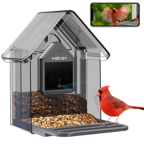 Smart Bird Feeder with Camera,Free AI Forever, Wild Birds Live View,App Notify When Birds Detected,1080P HD Capture Bird