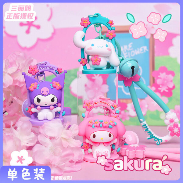 Genuine Sanrio Sakura Swing Keychain Pendant, Cute Cartoon Bag Ornament, Car Key Chain, Wholesale Gifts