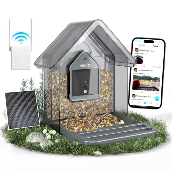 Smart Bird Feeder with Camera Solar Powered,4K Camera with UHD Video Live Stream,No Subscription,Identify 10,000+ Birds