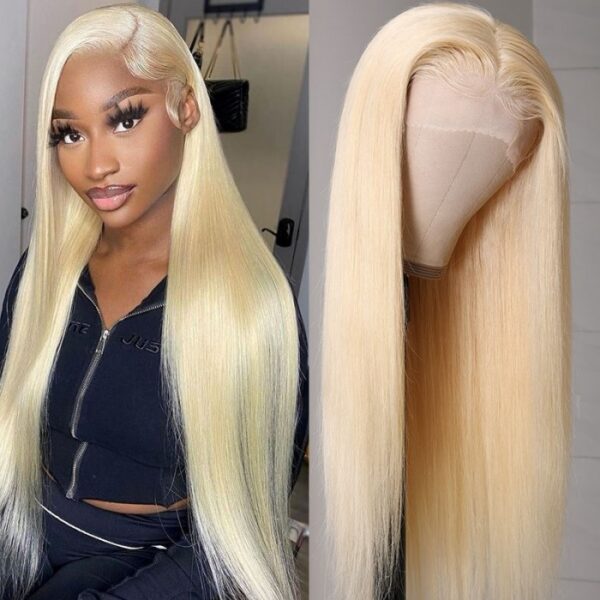 Qmiss 180% Density Blonde 613  Silk Straight 13x4  Lace Frontal 100% Human Hair  wigs