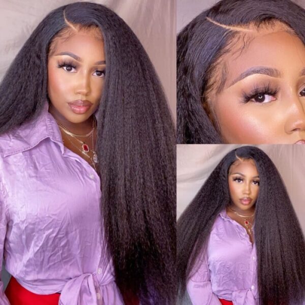Qmiss 180% Density Kinky Straight 13X4 Lace Frontal 100% Unprocessed Human Hair Natural Black