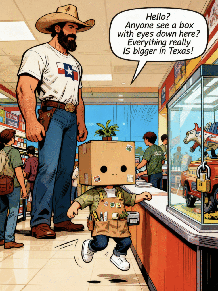 Vidovi looking at a rare Warhammer 40k kit inside a locked glass display case