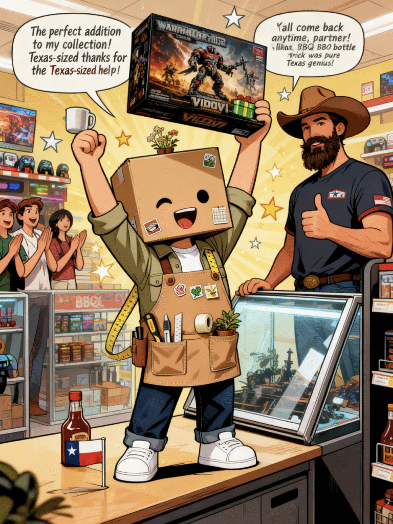 Store employee unlocking the case for Vidovi to buy the model kit