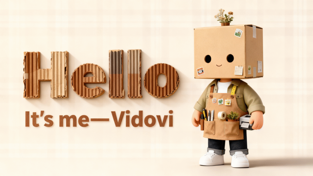 Vidovi the Shopvidi mascot character standing with a backpack full of blind boxes