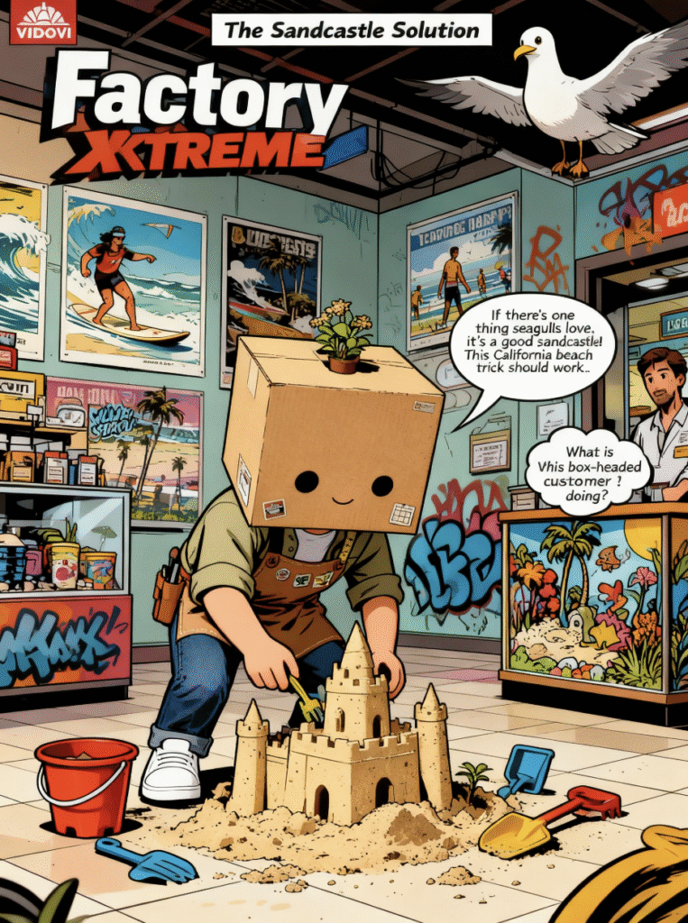 Vidovi building a sandcastle to lure the bird and save the toy