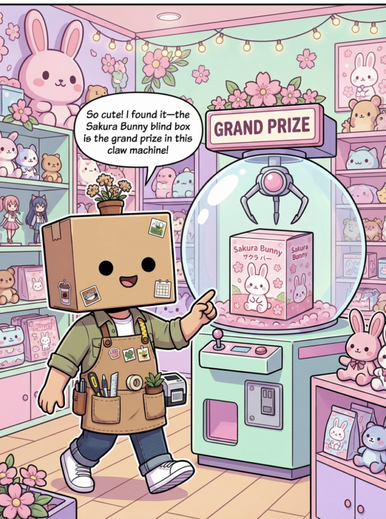 Rare Sakura Bunny blind box inside a Japanese UFO catcher machine