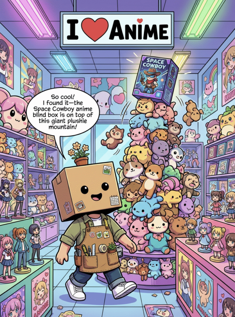 Interior of I Heart Anime store next to JC Penney with shelves of plushies