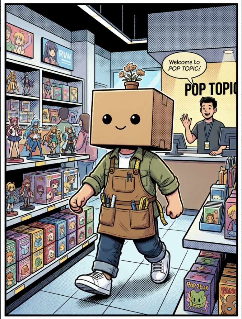Interior of POP TOPIC store with shelves of pop culture merchandise