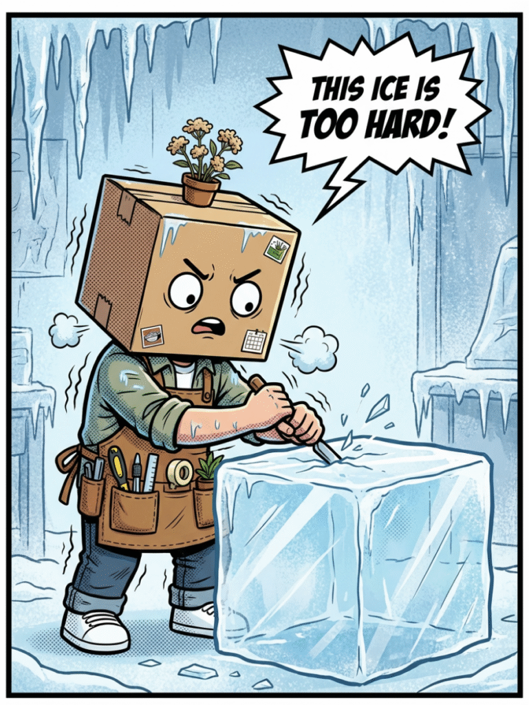 Vidovi using a retro toy space blaster to melt the ice block