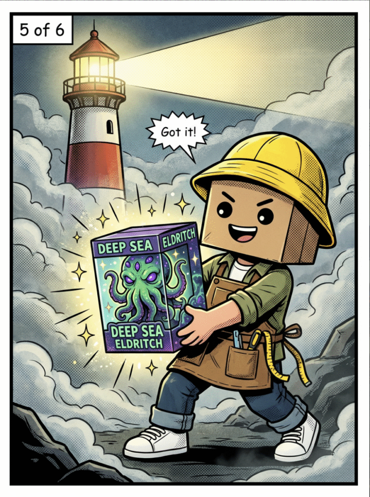 The light revealing the Deep Sea Eldritch blind box for Vidovi to catch