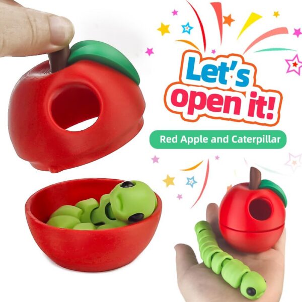 3D Printed Apple Container with Worm Flexi Inside,3D Printed Animals Toys,STEM Educational Toy for Nature Learning,Fun S