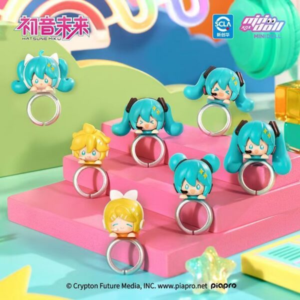 MINIDOLL x Hatsune Miku Official Figure Ring Set - Kawaii Vocaloid Collectible Mini Figures, Miku, Kagamine Rin & Len An