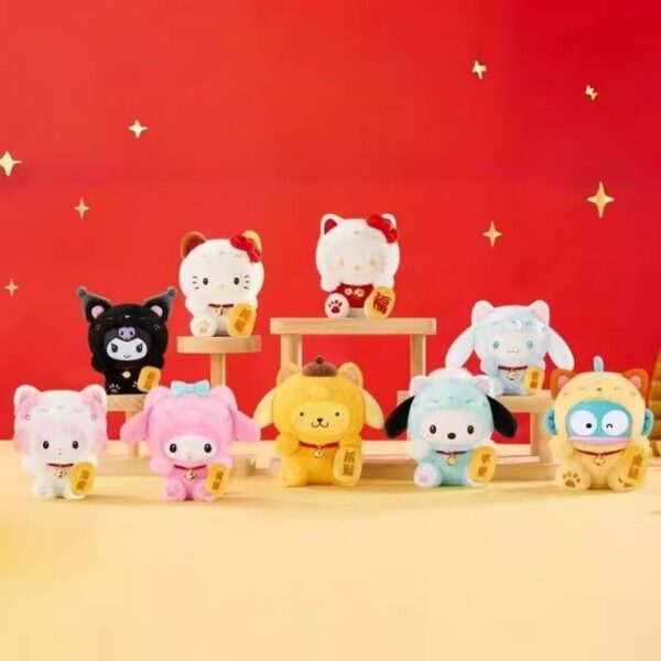 Sanrio Maneki Neko Blind Box Plush Keychain – Lucky Cat Hanging Charm New Year Gift