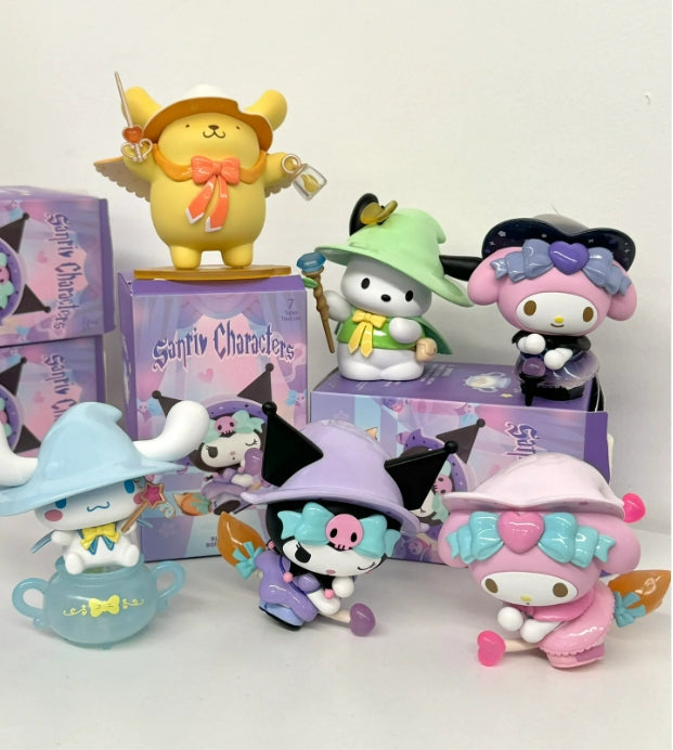 Blind box display showing all six Sanrio character variants
