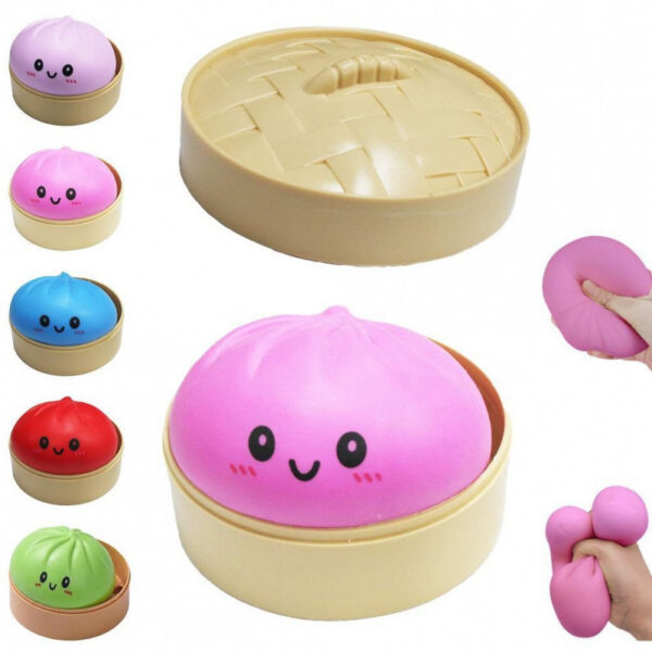 Cute Bun Squishy Toy, Slow Rising Stress Relief Squeeze Toy with Steamer, Random Color