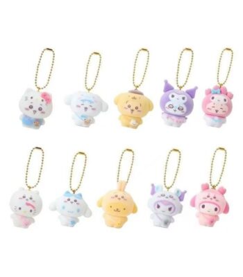 Wholesale Chiikawa Blind Box - Chiikawa and Sanrio Collaboration Flocked Doll Keychain Blind Box 10pcs | Bulk Japanese IP Toys ShopVidi