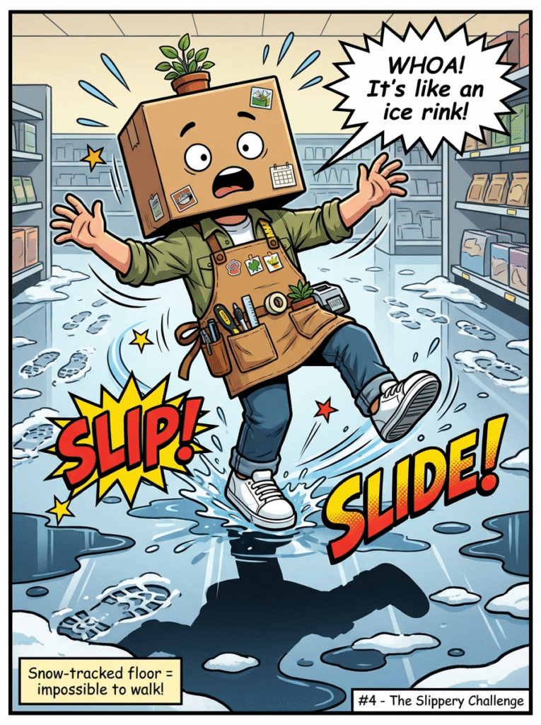 Vidovi improvising skis out of comic book backing boards and using toy lightsabers as poles