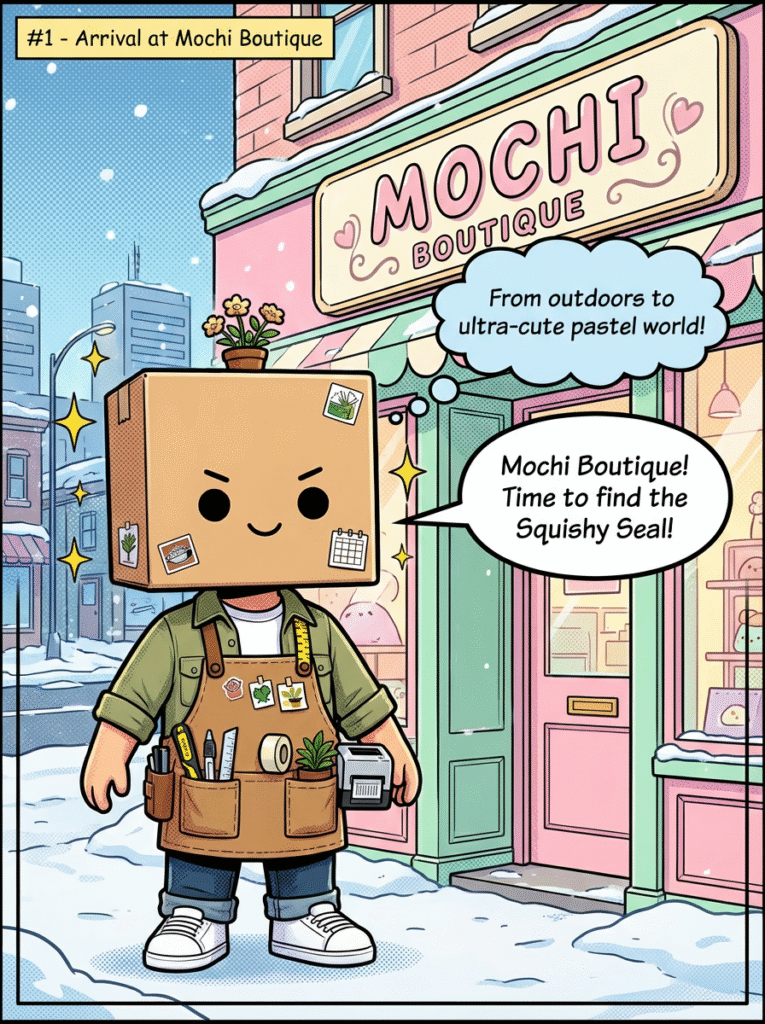 Vidovi entering the pastel and cute Mochi Boutique in Anchorage Alaska