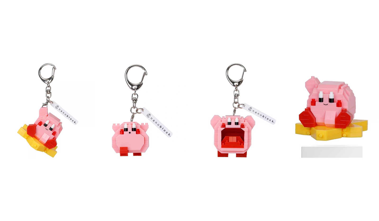 Kawada Nanoblock N-Fig Nintendo Kirby Warp Star Keychain showing detailed Kirby figure on his iconic