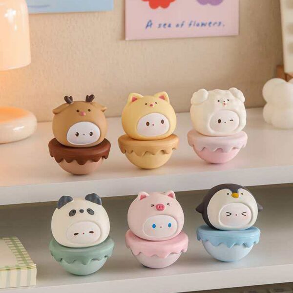 Cute Animal Roly-Poly Desk Toy & Tumbler Ornament - Kawaii Deer, Panda, Piggy, Penguin Wobble Figure - Stress Relief Office Cubicle Decor & Birthday Gift