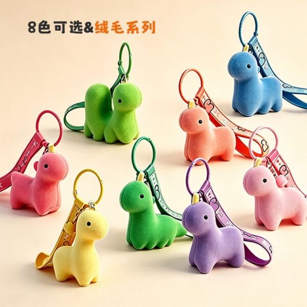 Cute Petty Dust Flocked Dinosaur Keychain Stress Relief Bag Charm