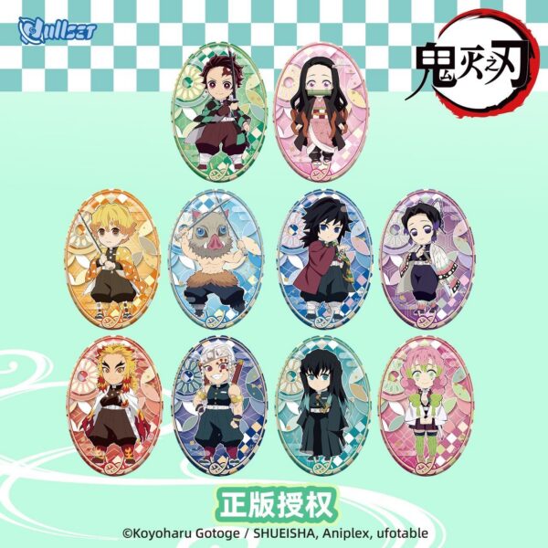Official Demon Slayer Kimetsu no Yaiba Chibi Character Glazed Double-Flash Oval Badges Blind Bag Set