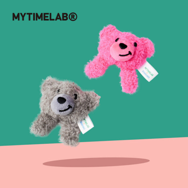 MT Hugging Bear Stuffed Plush Charm, Bag Pendant, Keychain, Brooch, Gift Doll – Grey Pink