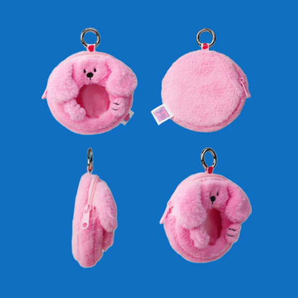 Original Cute Cartoon Plush Earbud Bag Charm-Round Pink Puppy Design