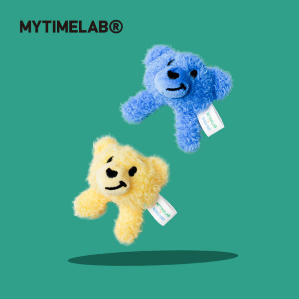MT Hugging Bear Stuffed Plush Charm, Bag Pendant, Keychain, Brooch, Gift Doll – Blue Yellow