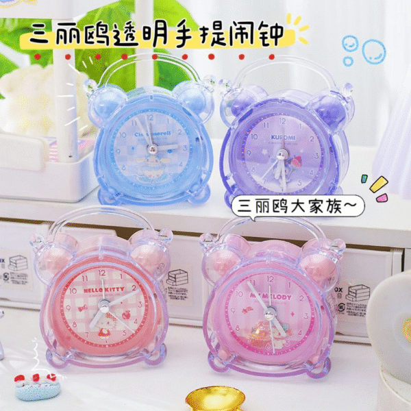 Sanrio Character Alarm Clock Cute Transparent Desk Clock with Handle