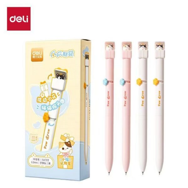 Deli Paw Crew Cute Cat Pop-Up Retractable Gel Pen 0.5mm Black Ink