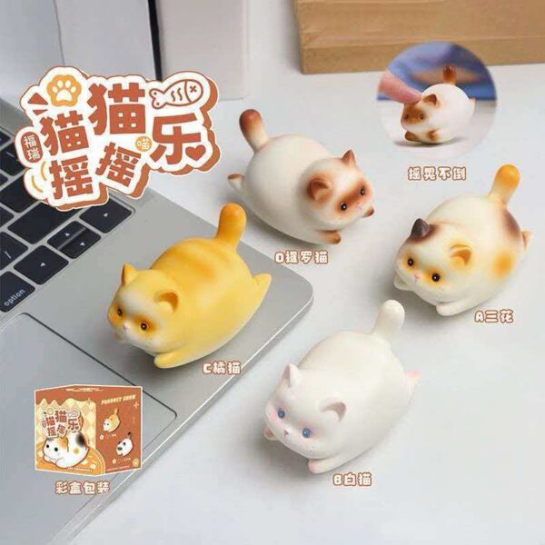 Cute Chubby Cat Roly-Poly Desk Toy - Kawaii Cat Wobble Figure & Tumbler Ornament - Stress Relief Kitten Blind Box - Office Cubicle Decor & Cat Lover Gift